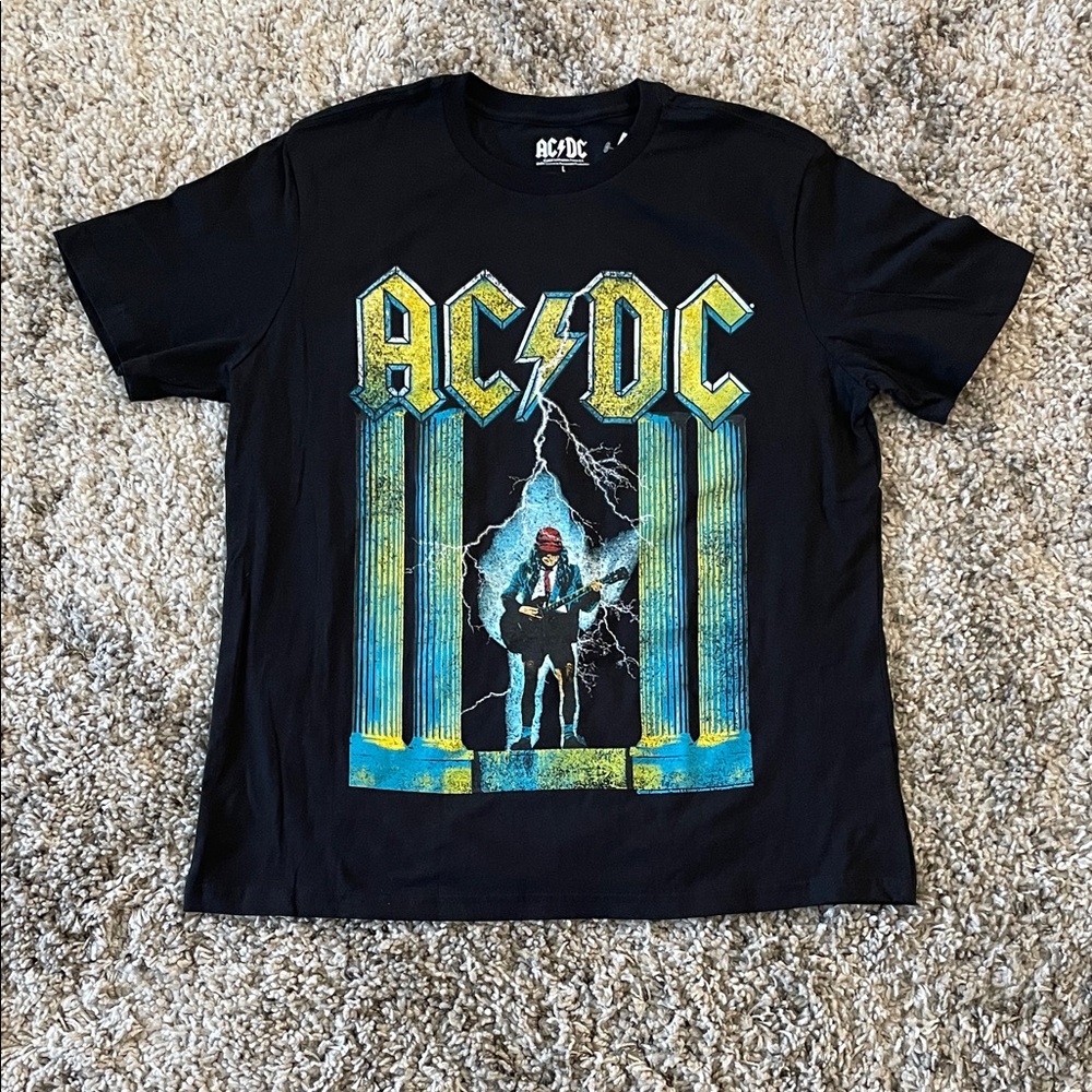 AC/DC Black Tee with Electric Blue‎ and Yellow Design